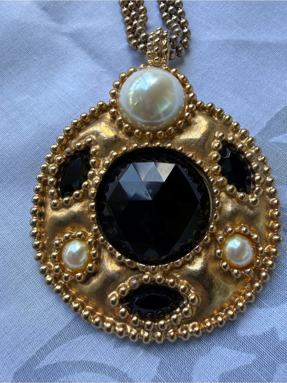 Rare Vintage CADORO Signed Pendant Necklace, Maltesian style pink cabochon